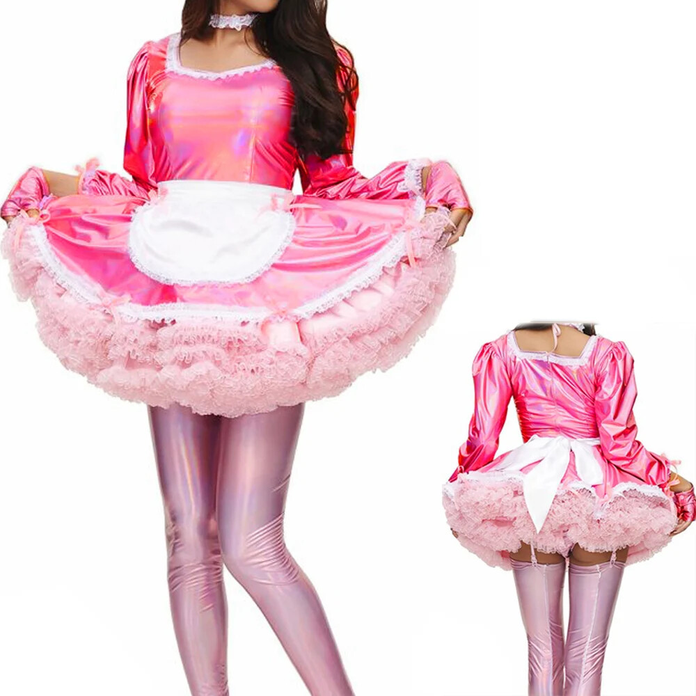 Sissy Sweet Classic Lolita Dress Fancy Apron Maid Dress With Gloves and Neckwear