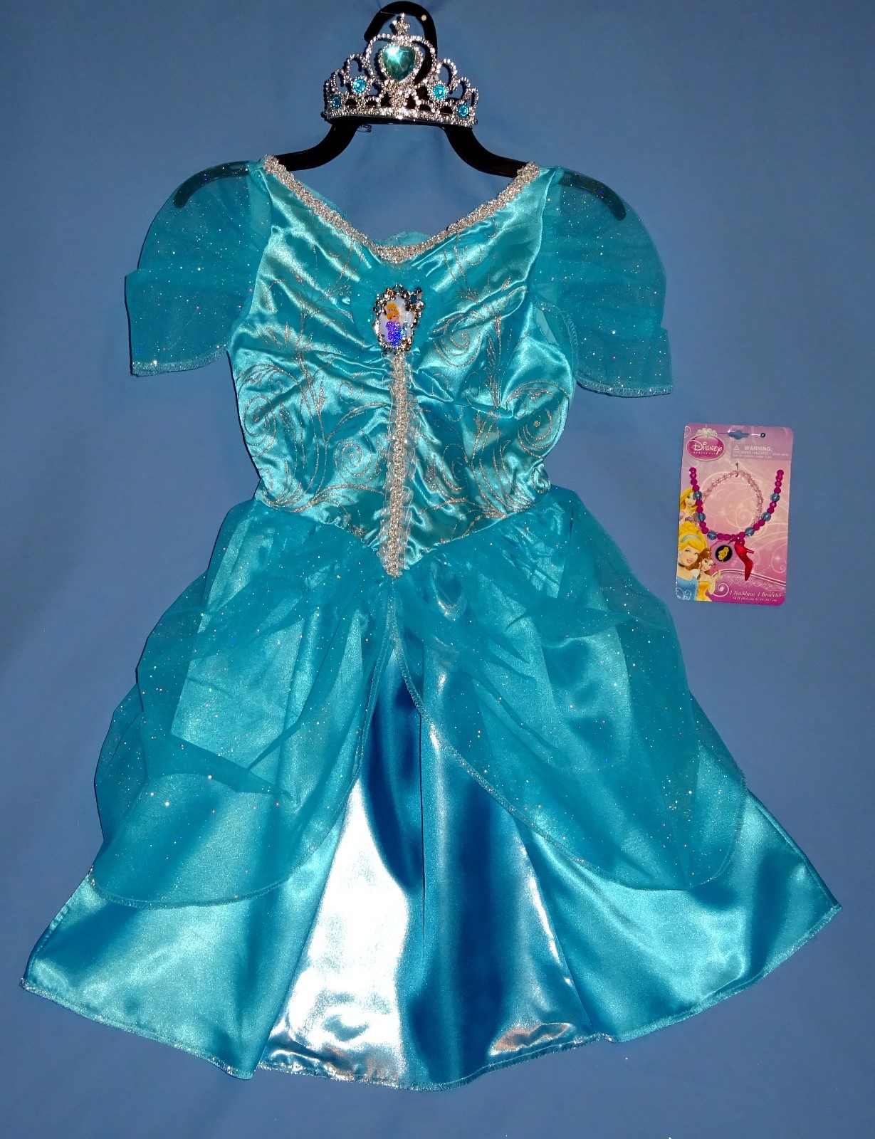 Disney Princess Cinderella costume dress girls 7-8-tiara-bracelet/necklace-LOT 4