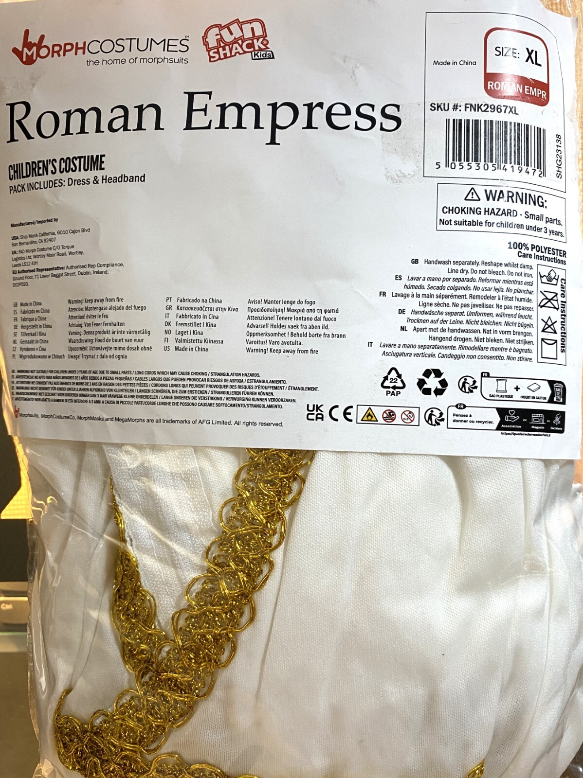 Morph Costumes Fun Shack Roman Empress Costume Girls Size XL