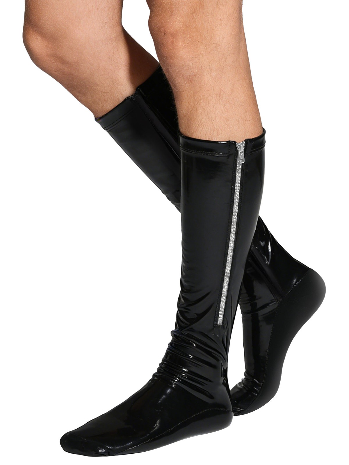 US Men Zipper Party Clubwear Knee Length Socks Shiny Leather Tights Cosplay