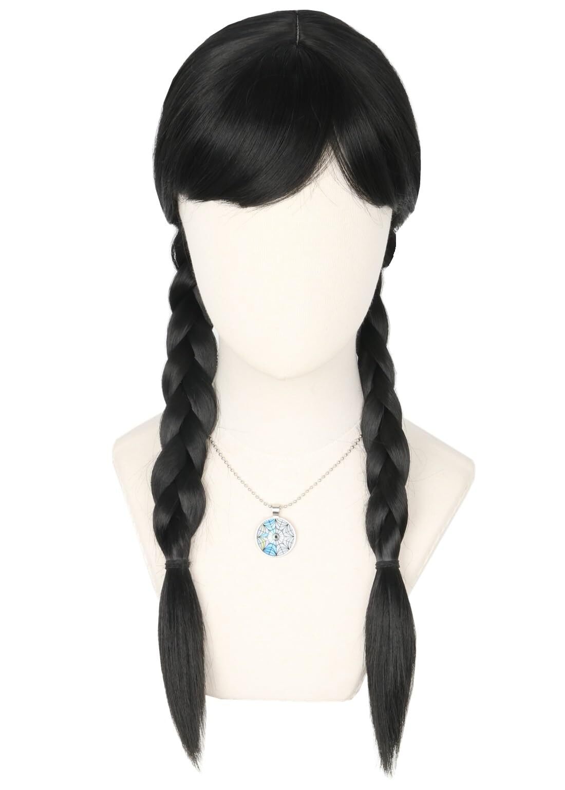 Kids Girls Wednesday Wig Black Long Straight With 2 Braids Halloween Costume …
