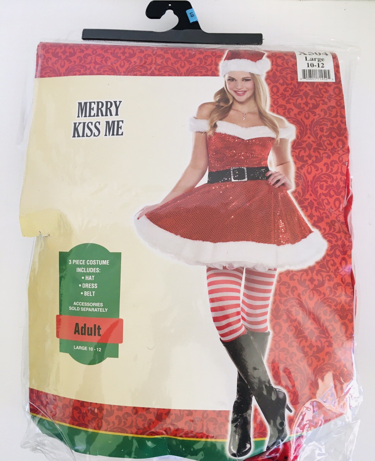 Merry Kiss Me Women’s 3 Piece Sexy Costume Adult Size L 10-12 #X504