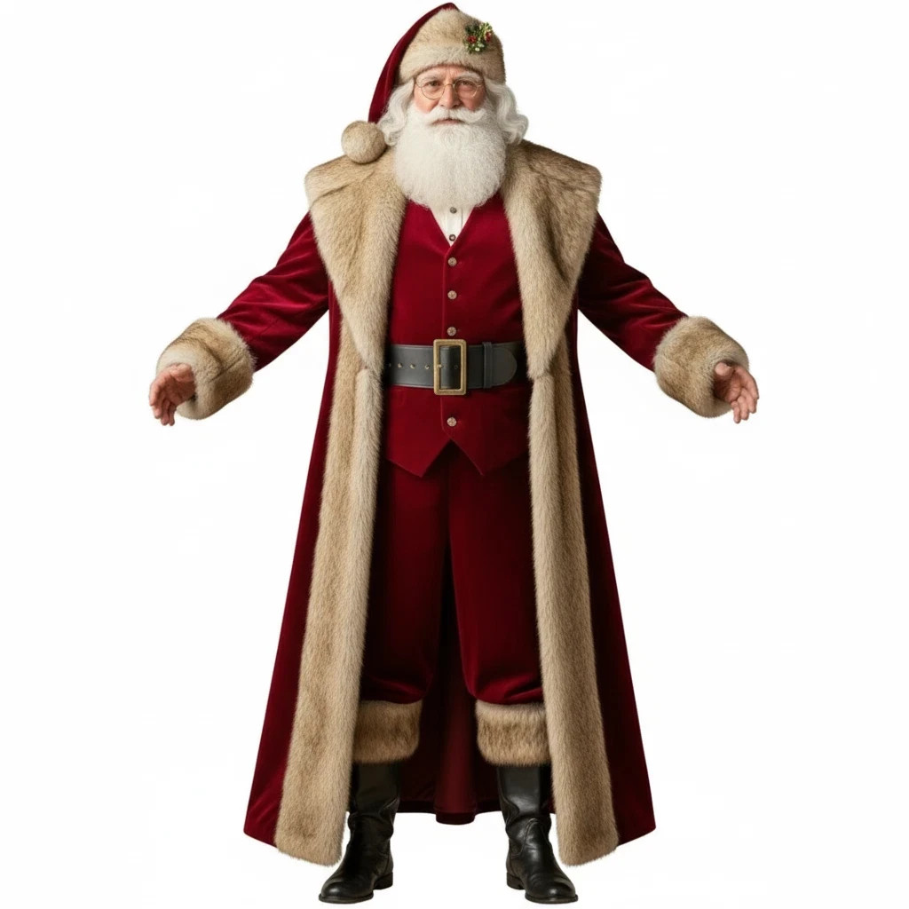 Deluxe Santa Claus Costume Suit Velvet Fur Xmas Fancy Dress Outfit Set XS–5XL