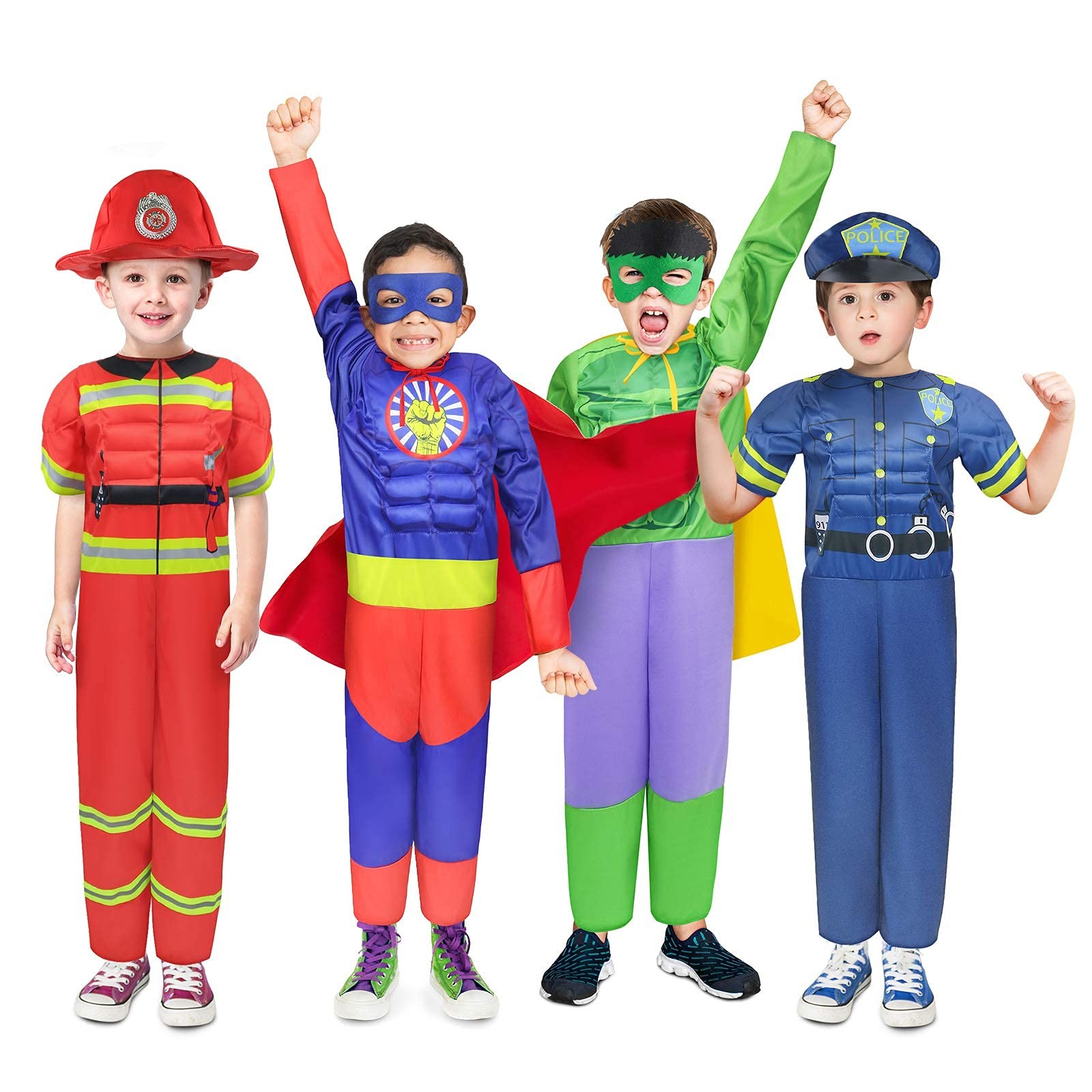 Boys Superhero Dress Up Costumes Set for Ages 3-7 – Fireman Policeman