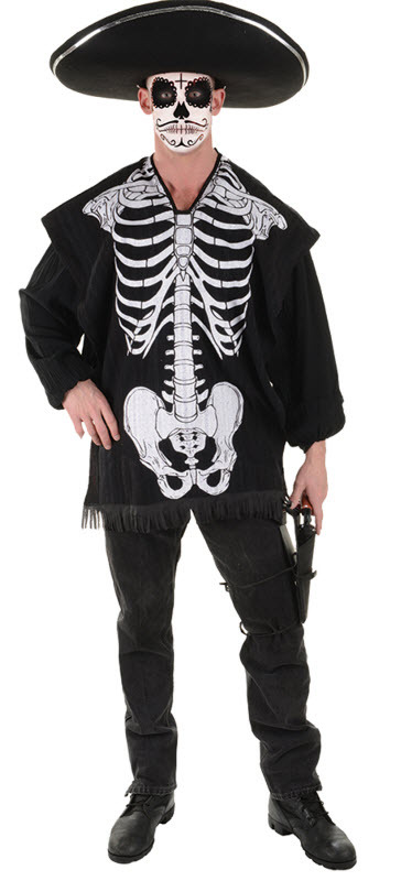 MEXICAN MEXICO SKELETON PONCHO WESTERN COSTUME SERAPE BLANET DAY OF THE DEAD