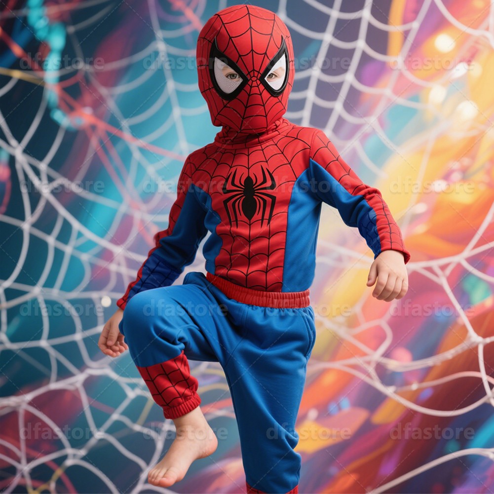 Kid SpiderMan Cosplay Costume Boys Tobey Maguire Outfit Jumpsuit Clothes 3-7Age