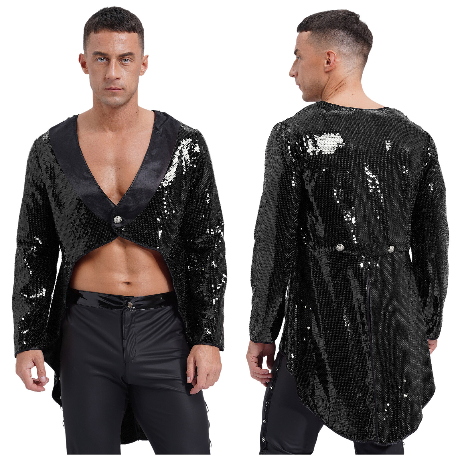 Mens Jackets Magician Tailcoat Rave Party Tuxedo Cosplay Vintage One-Button Coat