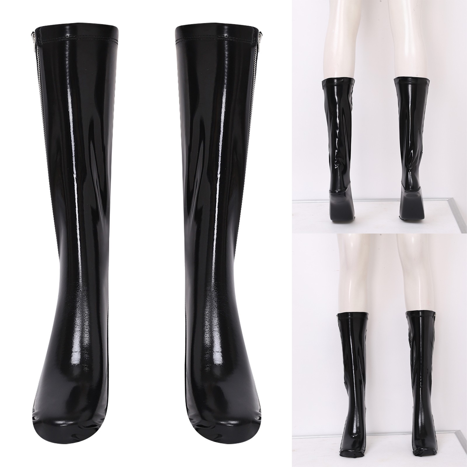 US Men Zipper Party Clubwear Knee Length Socks Shiny Leather Tights Cosplay