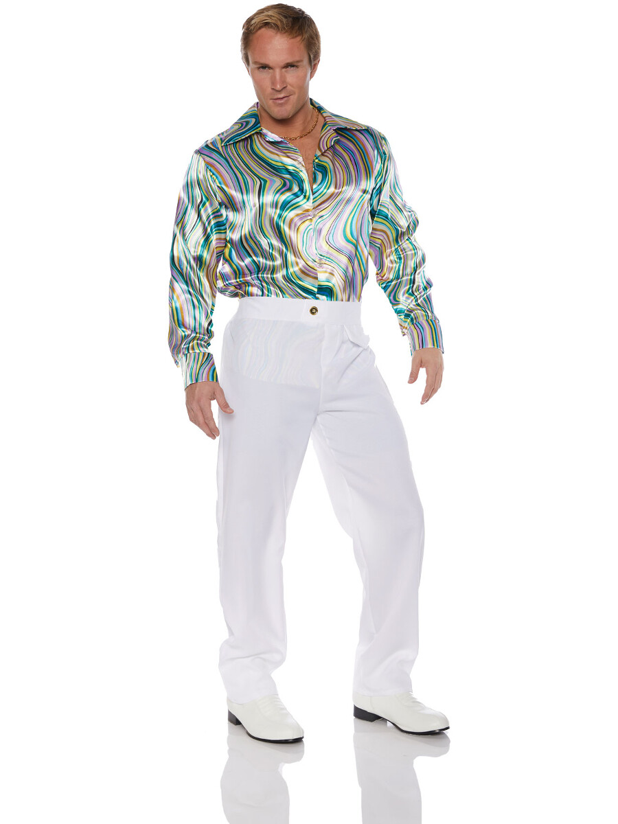 Men’s Green And Gold Swirls 70s Disco Costume Shirt