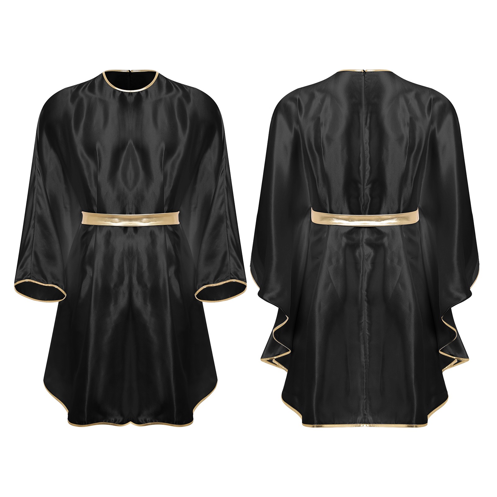Men Angel Costume Glod Trim Batwing Sleeve Short Robe Halloween Party Outfits