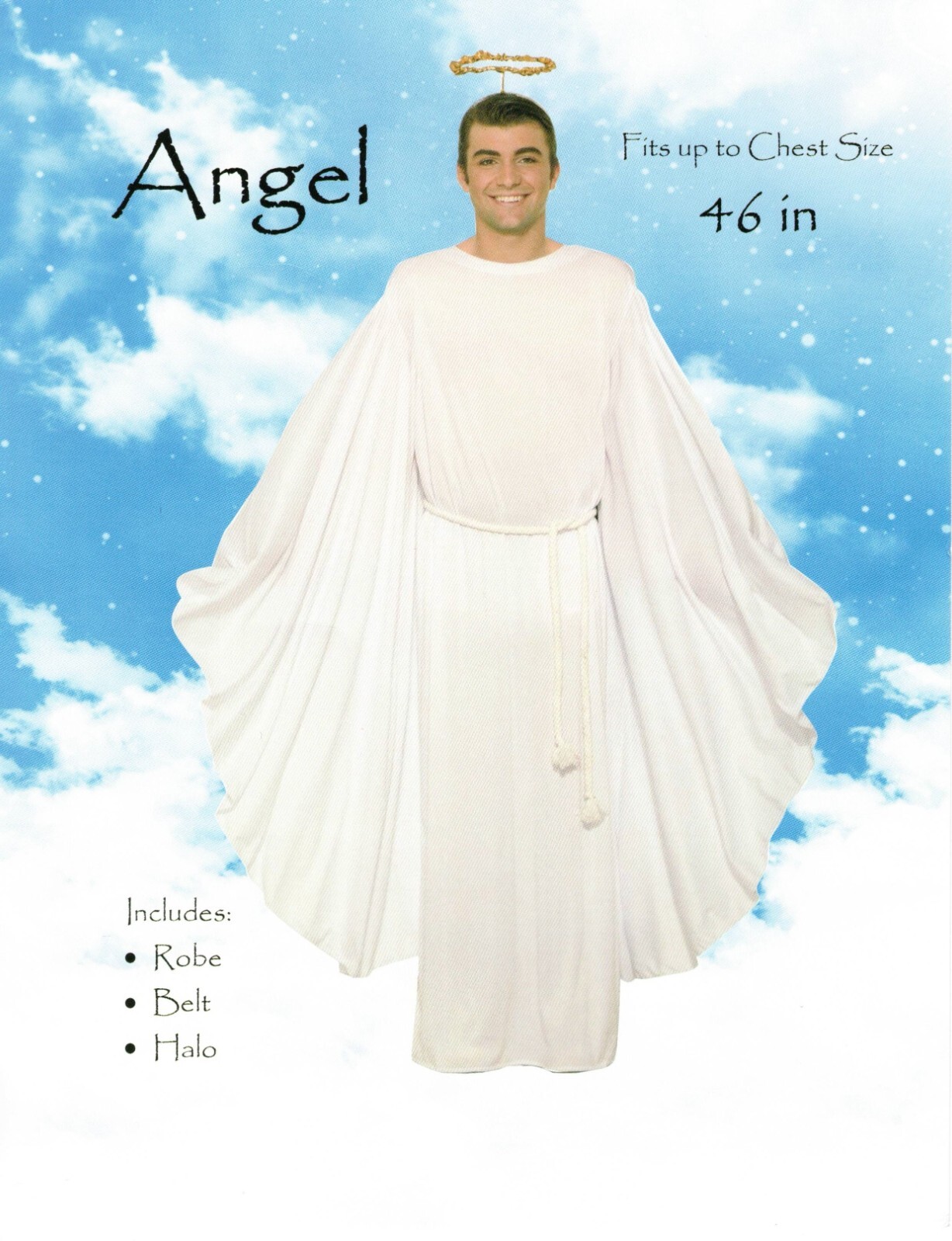 Mens Adult Complete White Angel Costume Outfit Standard Up to 42″ Chest w/Halo