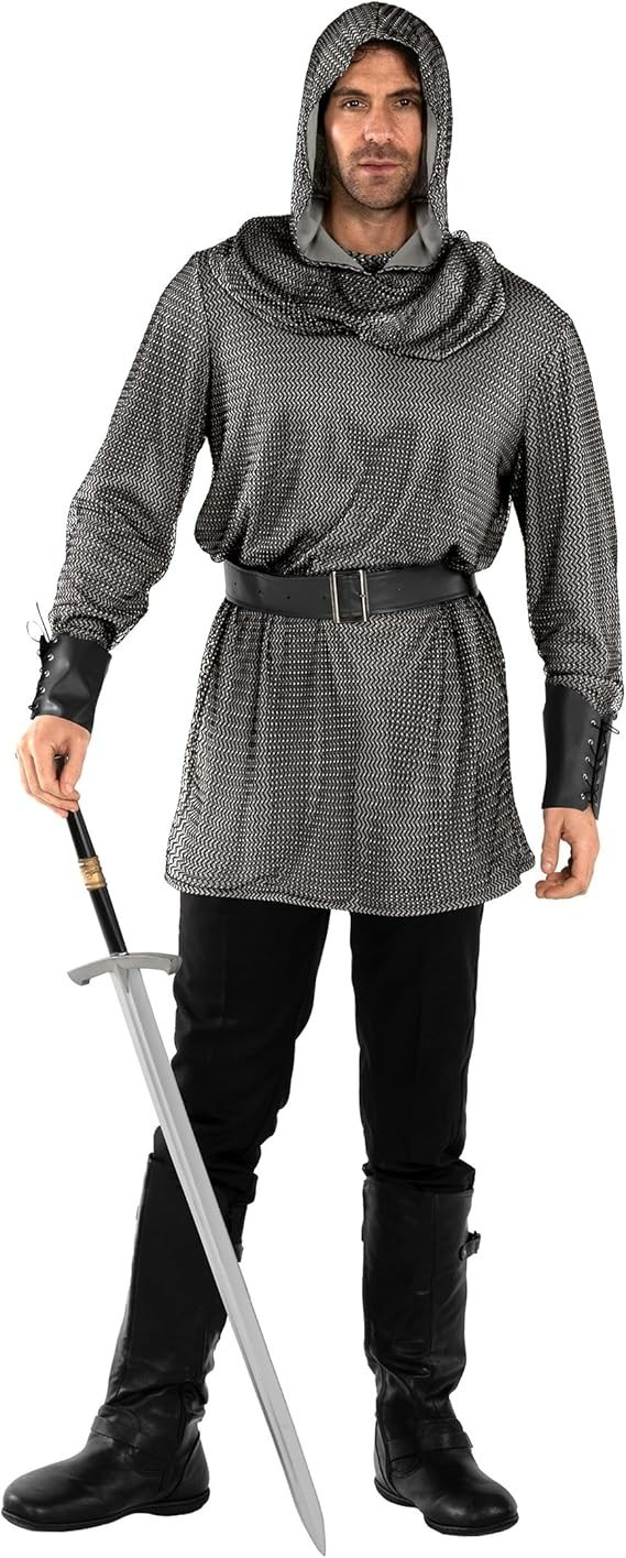 Men`s Medieval Knight Costume Adult Chain Mail Shirt Crusader M – 3XL Halloween