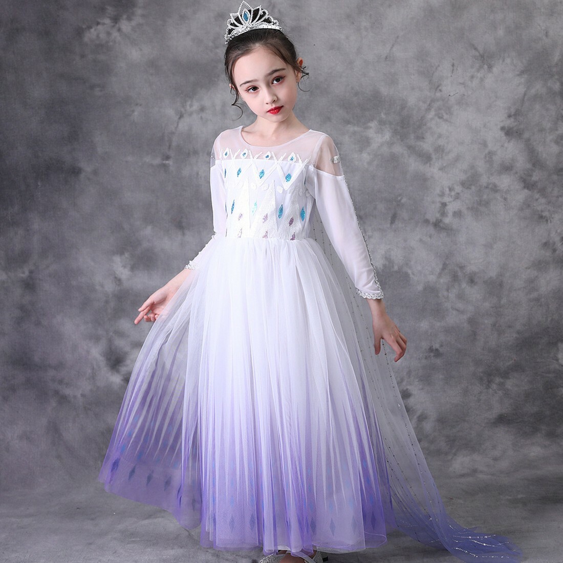 Elsa Snow Queen Outfit Girls Costume Cosplay Dress With Crown