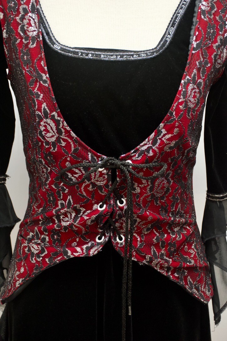 Goth/Witch Black Costume with Red Brocade