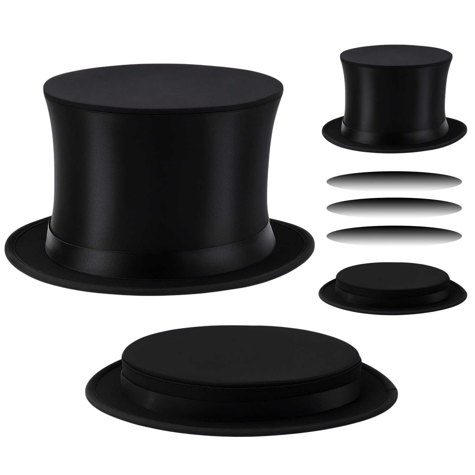 Magician Collapsible Top Hat Costume Black Top Magic Folding Hat for Men Wome…