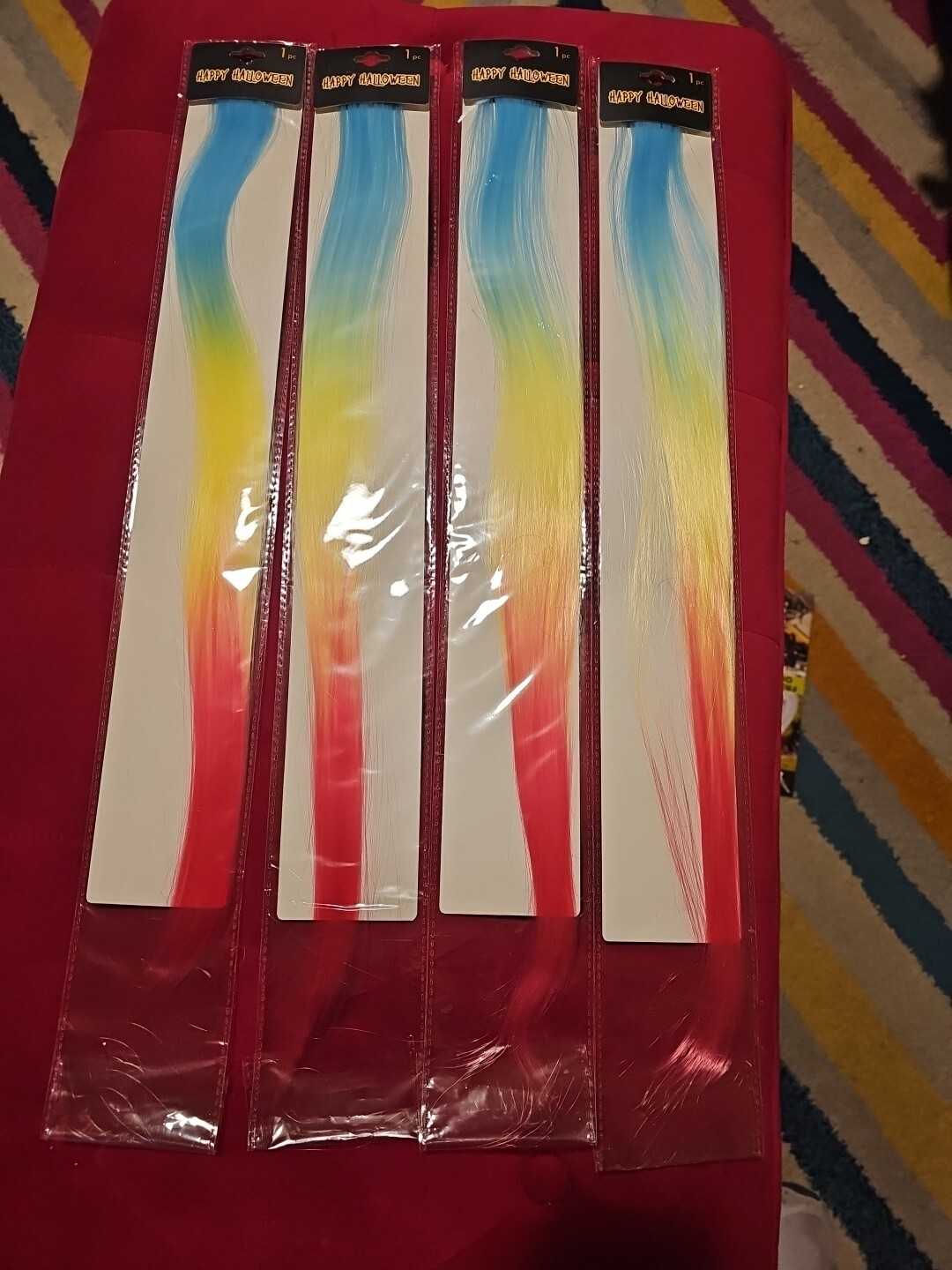 NWT Happy Halloween Costume Lot 4 Rainbow Faux Tinsel Hair Extension Clip