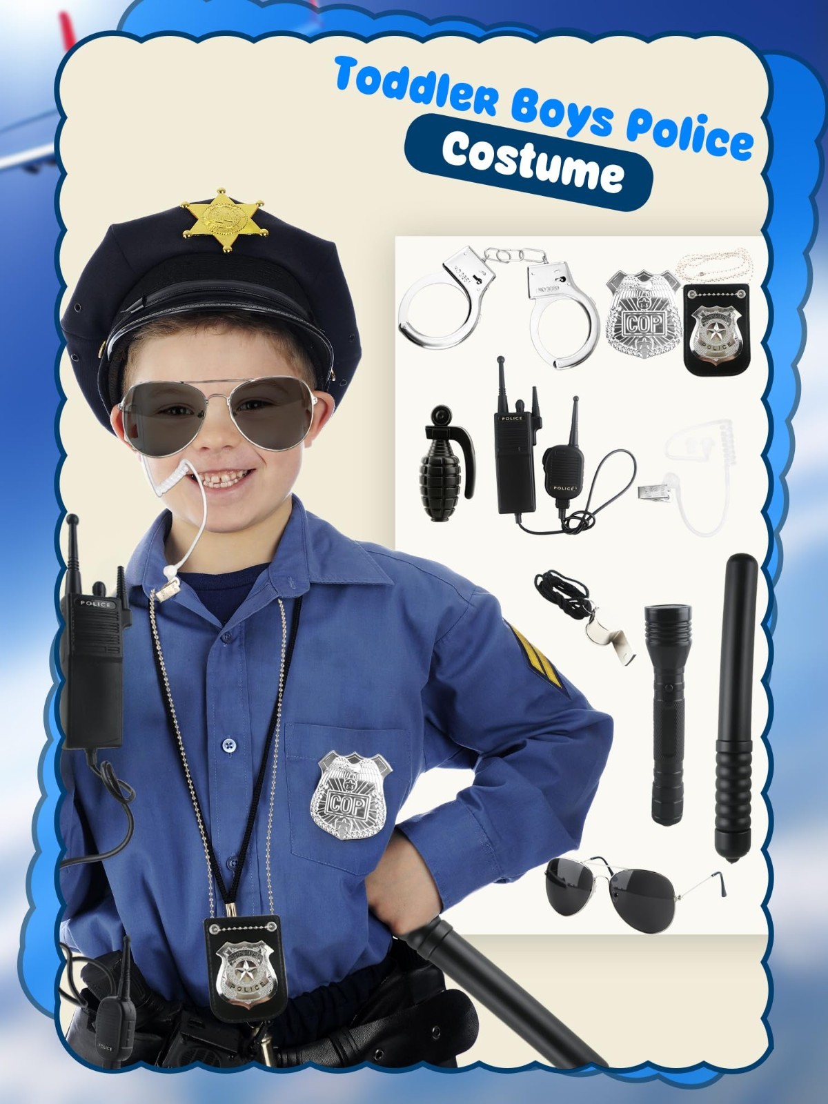 10 Pcs Kids Police Costume Accessories Set – Metal Handcuffs, Badge & Detective
