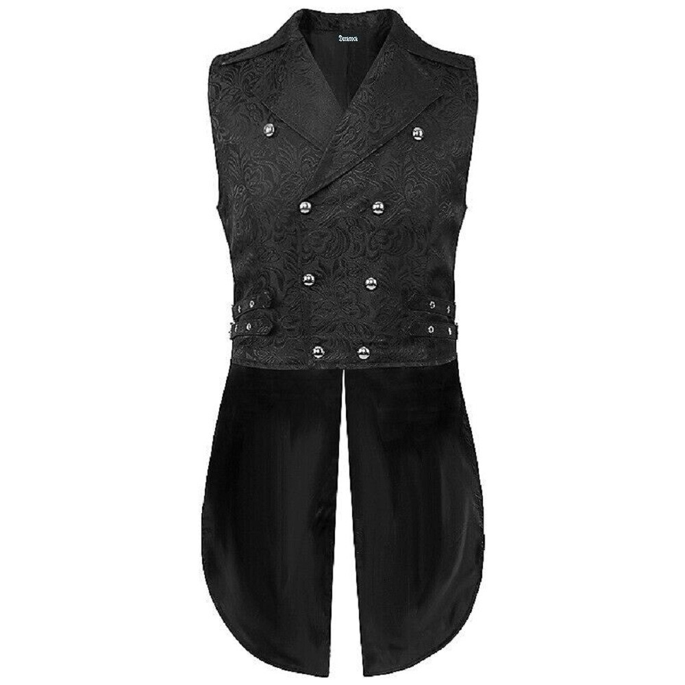 Men’s Steampunk Vintage Tailcoat Jacket Gothic Victorian Vest/Black Brocade Vest