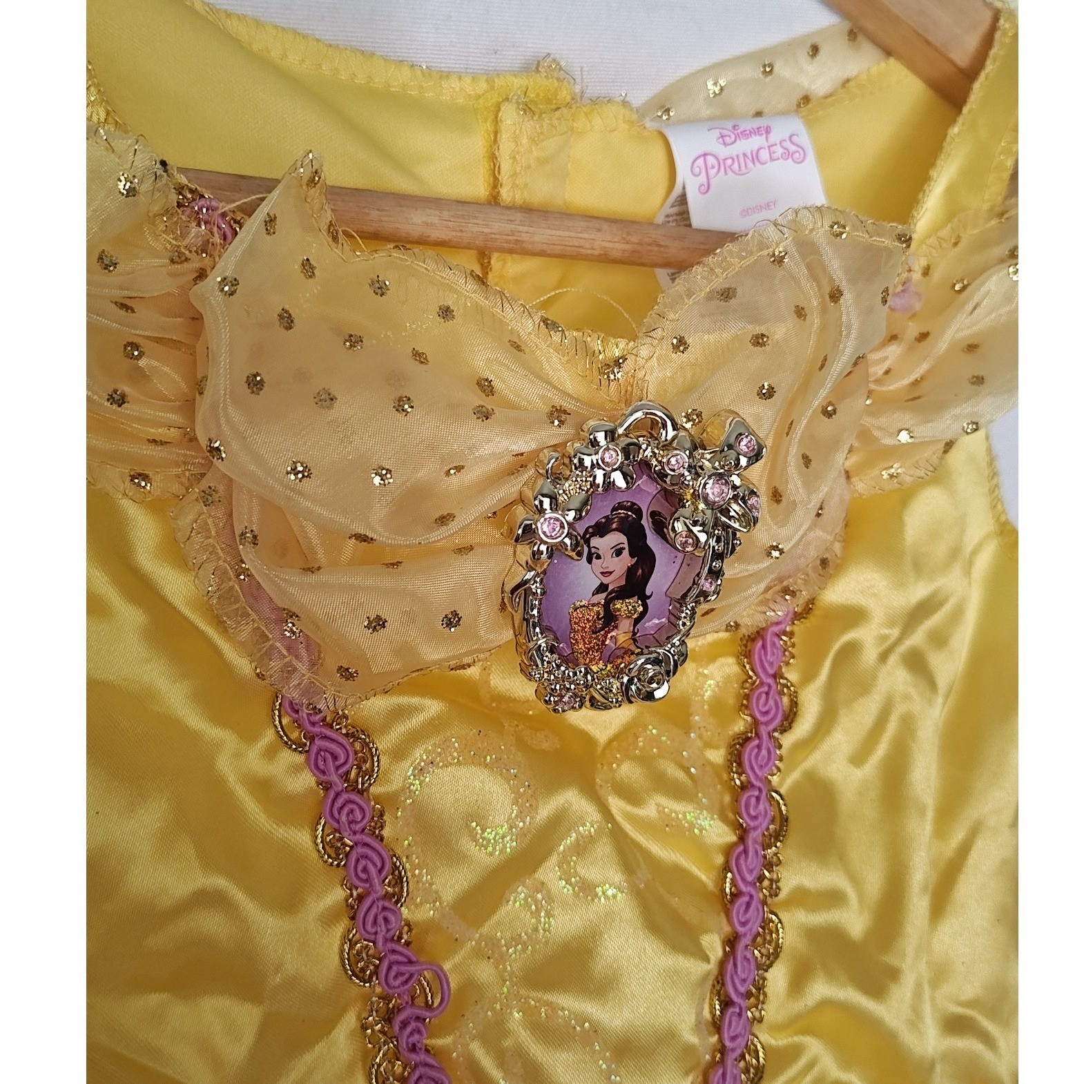 Disney Princess Belle Costume Dress Yellow Glitter Tulle Mesh Beauty XS 3T-4T