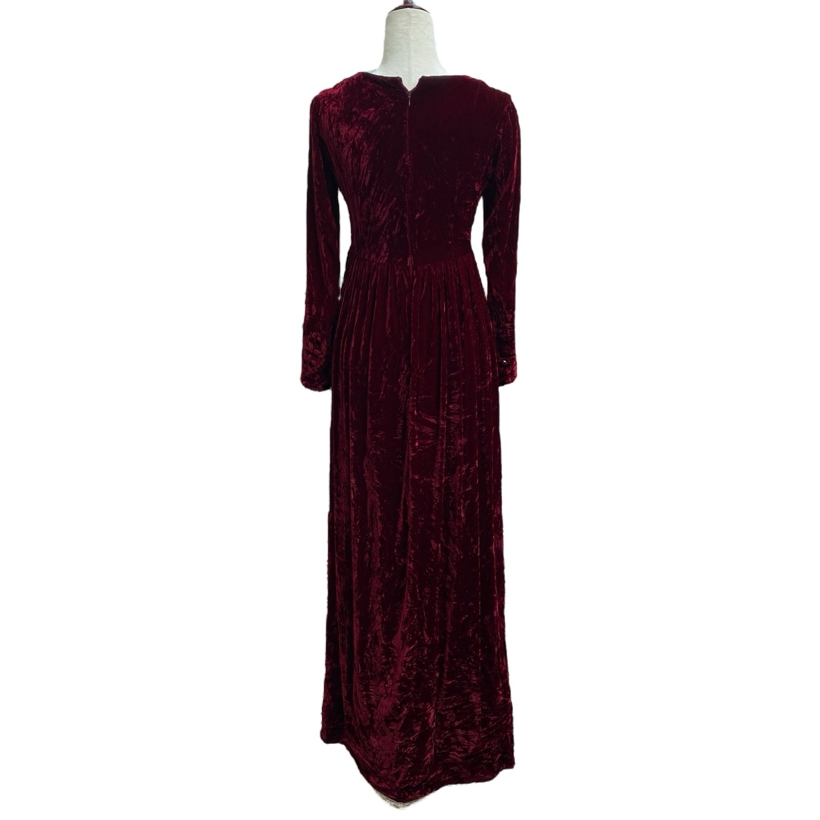 Handmade? Victorian Regencycore Velvet Long Sleeve Maxi Dress S Maroon Costume