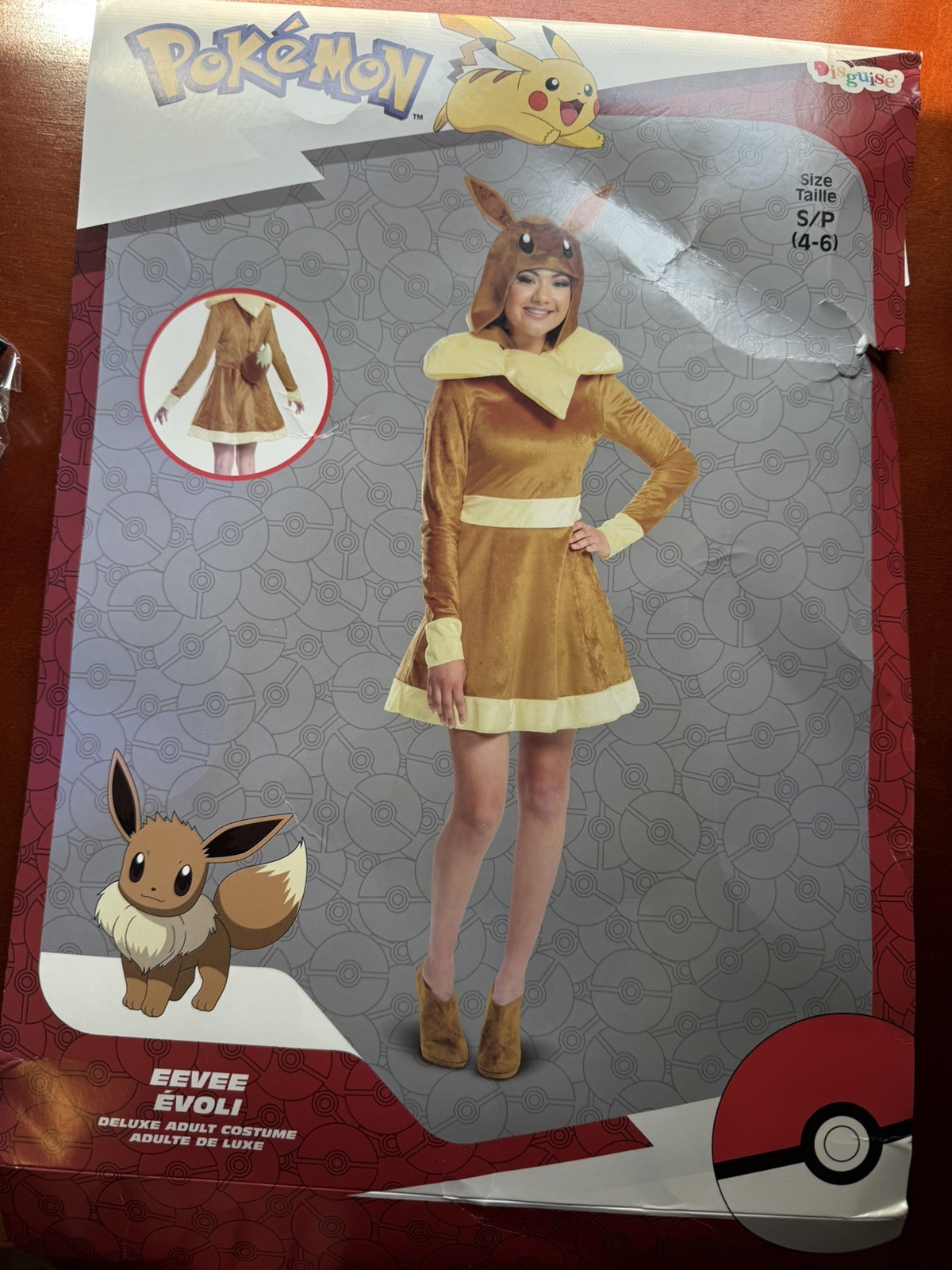 Eevee Pokemon Women’s Costume Dress Hooded Ears & Tail Size Small 4-6