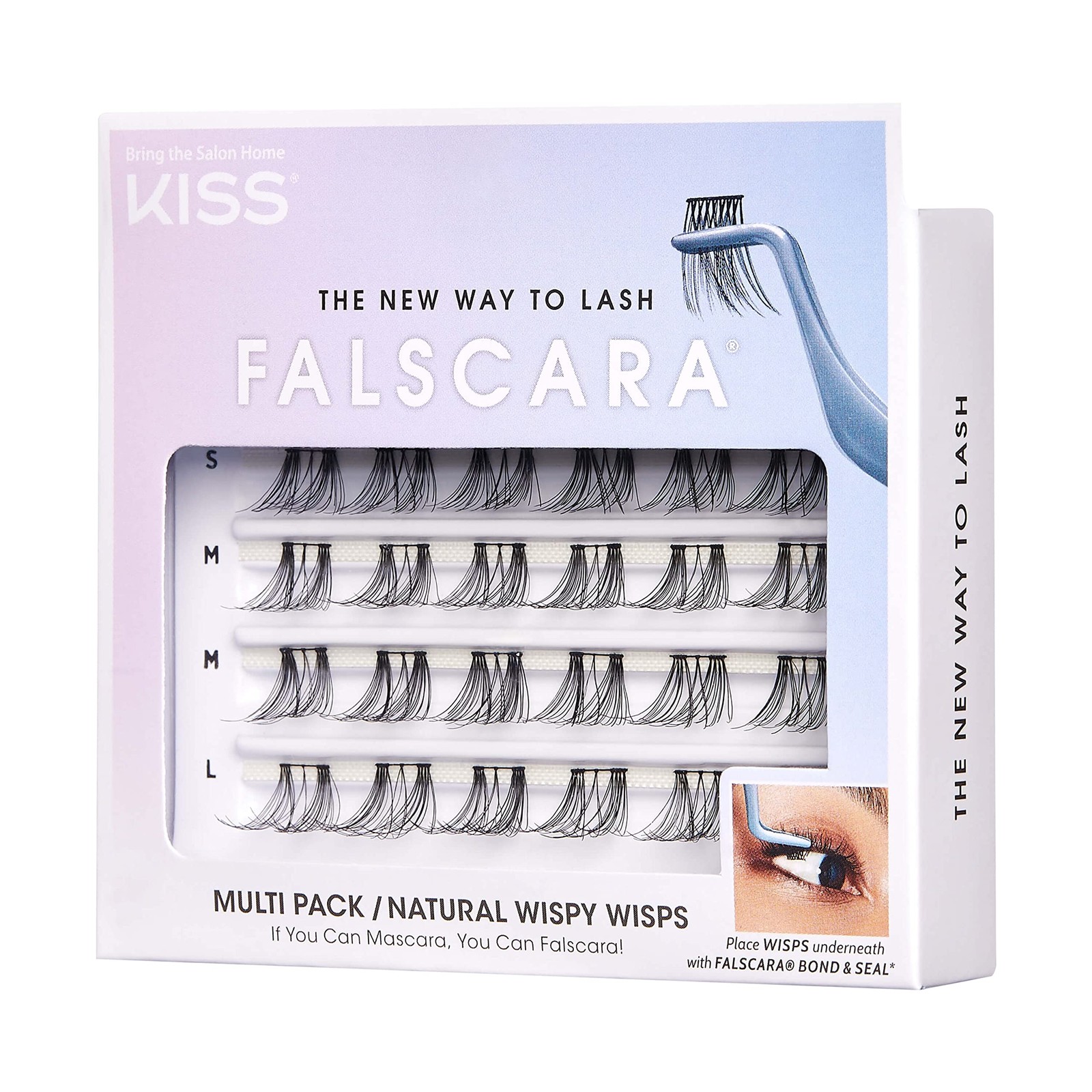 KISS FALSCARA Lash Extension Kit, Natural Wispy, Black, 24 Lash Clusters