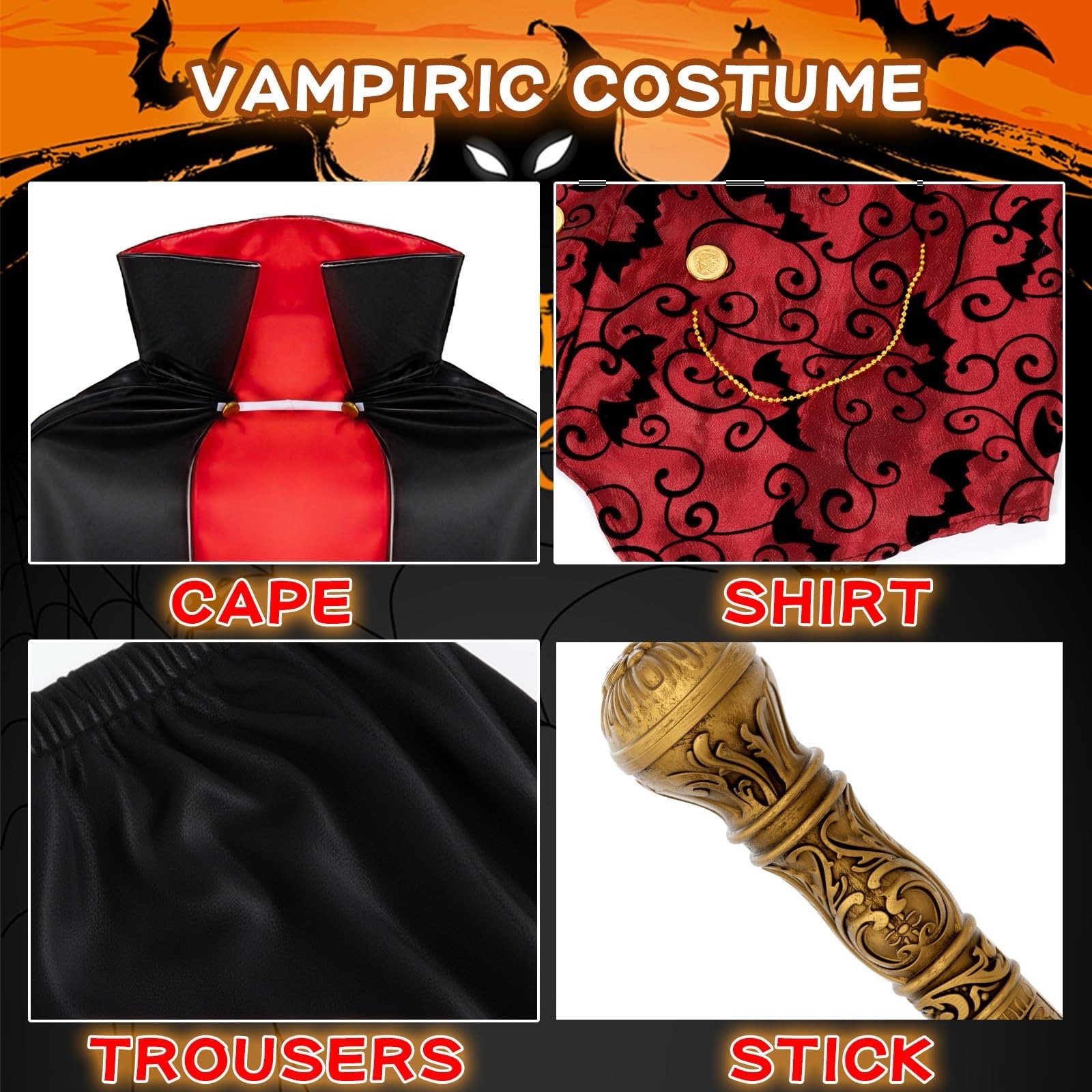 MSKOLER Boys Vampire Costume Cape Vest Pants Staff Set Kids 6–12 Large