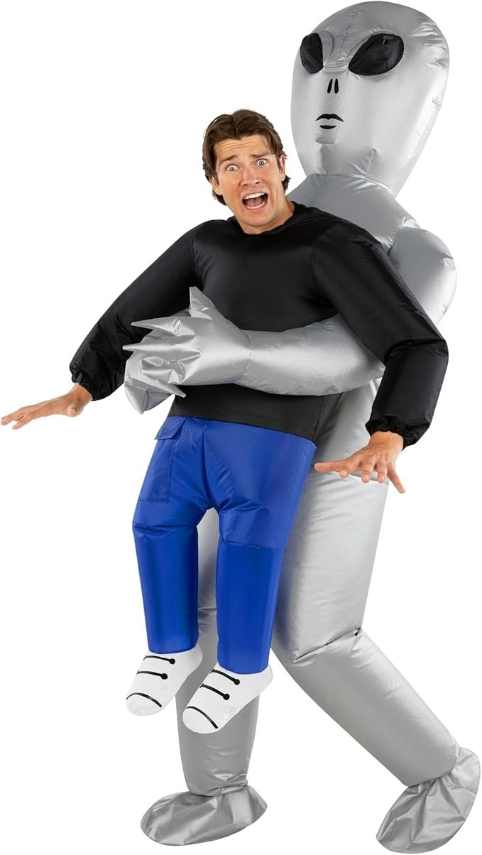 Silver Alien Inflatable Pick Me Up Costume Adult Scary Blow Up Suit Halloween