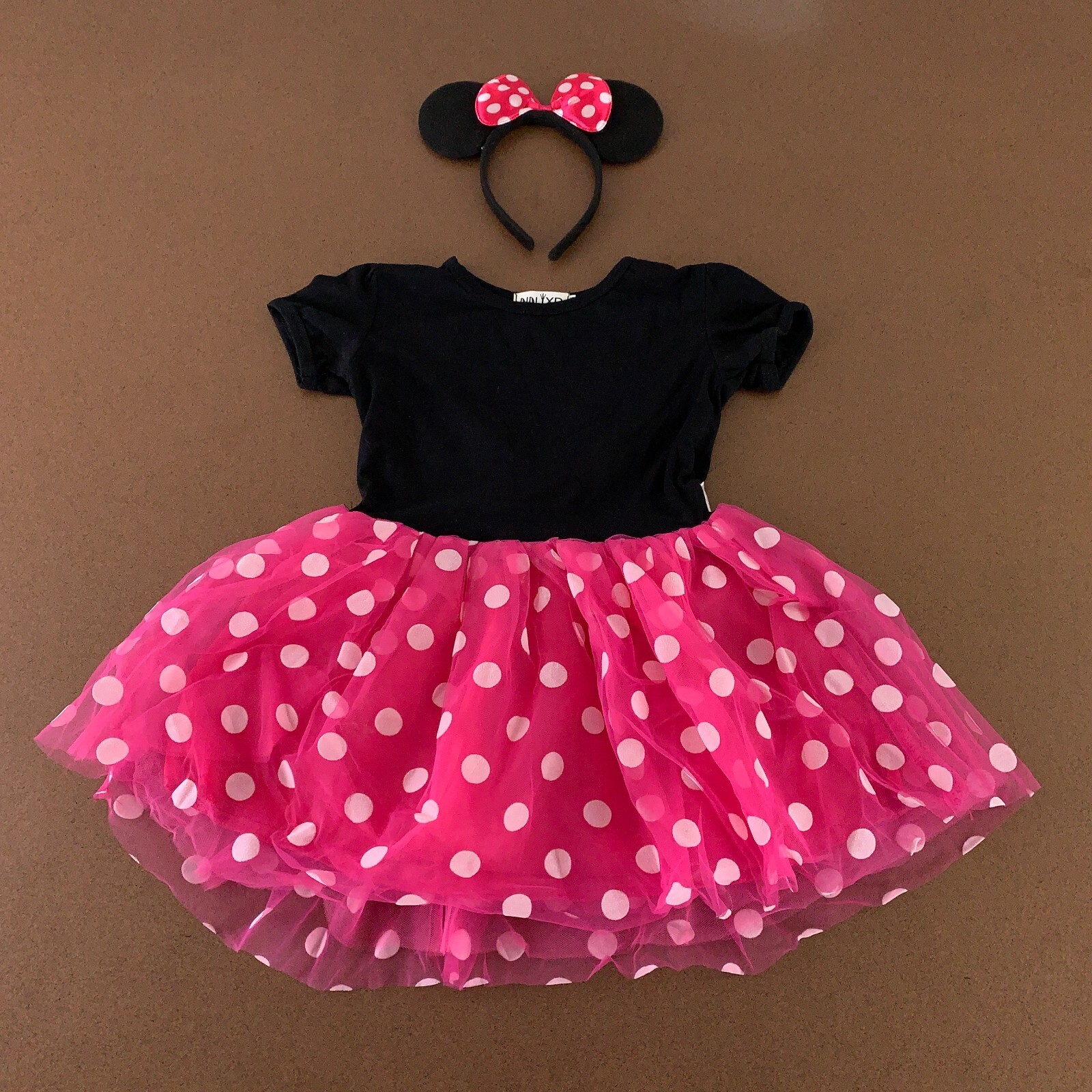 Nileafes Toddler Girl Size 1-2 Black Pink Polka Dot Mouse Ear Dress Up Costume