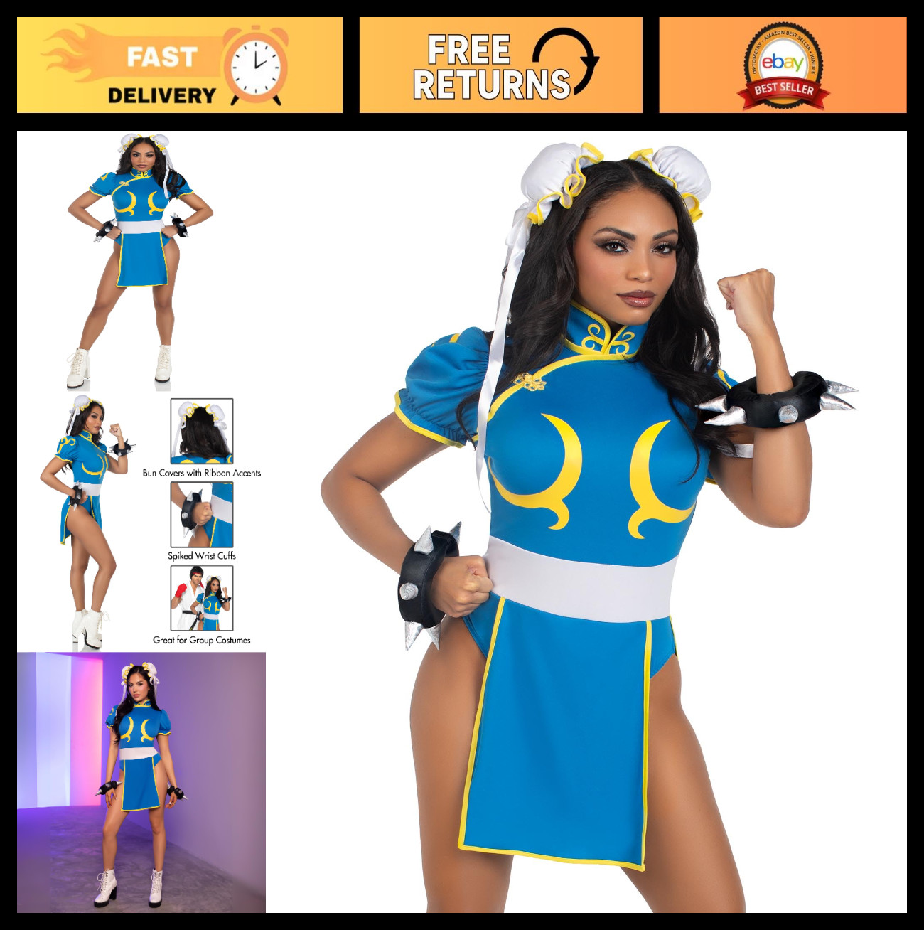 Chun Li Costume for Women – Street Fighter Outfit, Cosplay Dress & Accessories