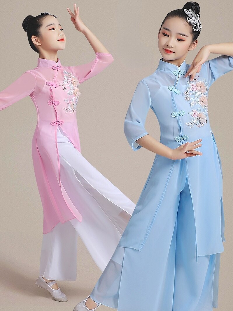 Children Classical Dance Costume Traditional Hanfu Dancewear Fairy Folk Dress