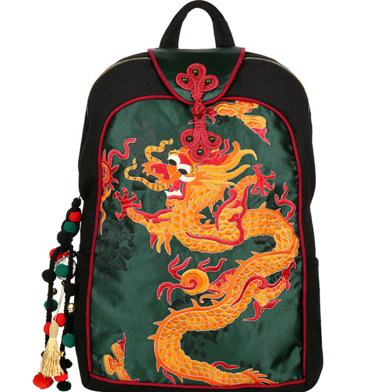 Hmong Tribal Ethnic National Rucksack Embroidery Dragon Hippie Backpack Bag