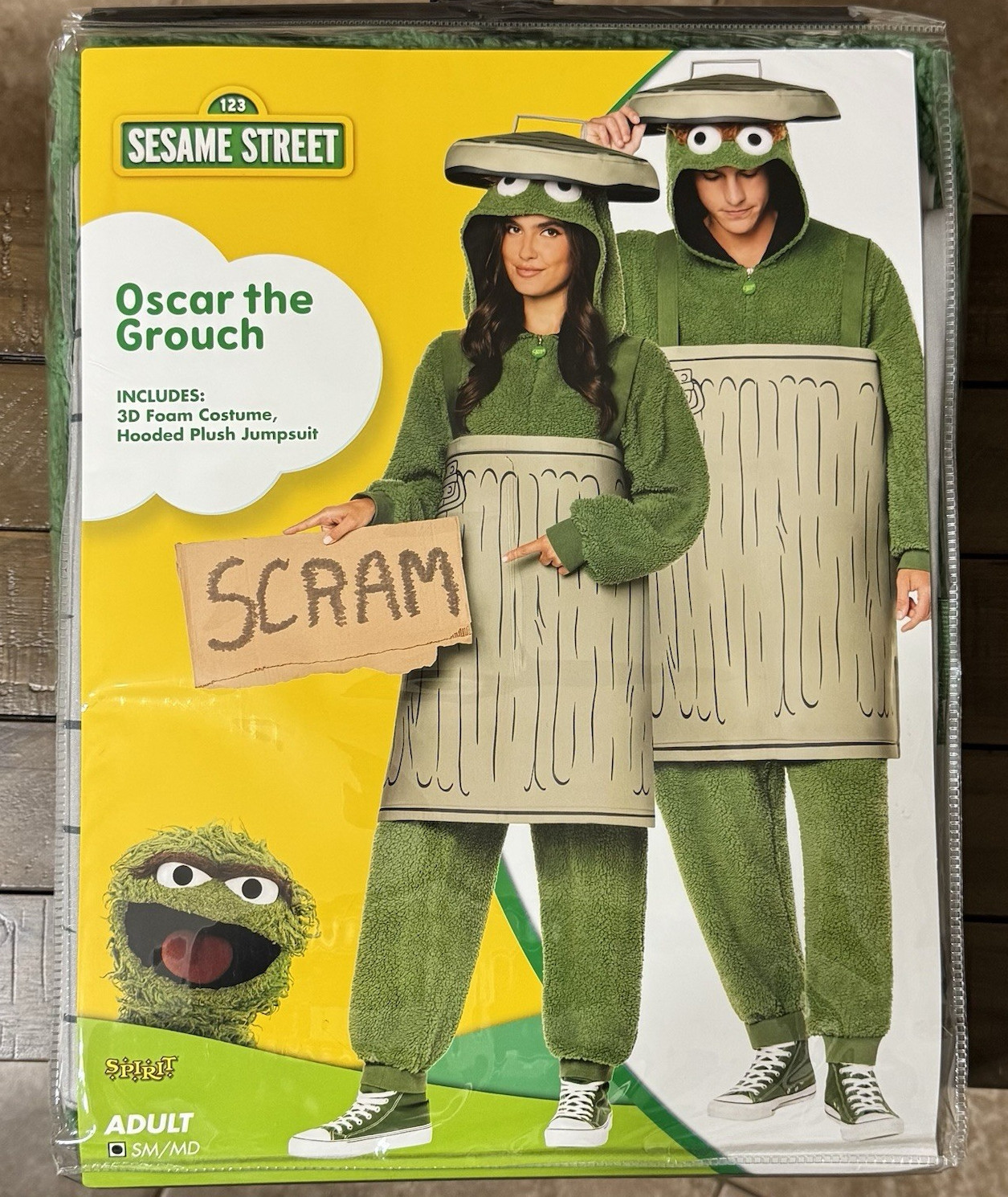 Spirit HALLOWEEN- Oscar the Grouch Costume ADULT S/M BRAND NEW SAME DAY SHIPPING