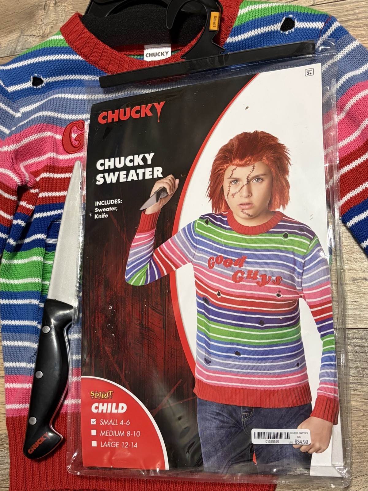 Child’s Chucky Sweater, Good Guys, Size 4/6 Halloween Costume