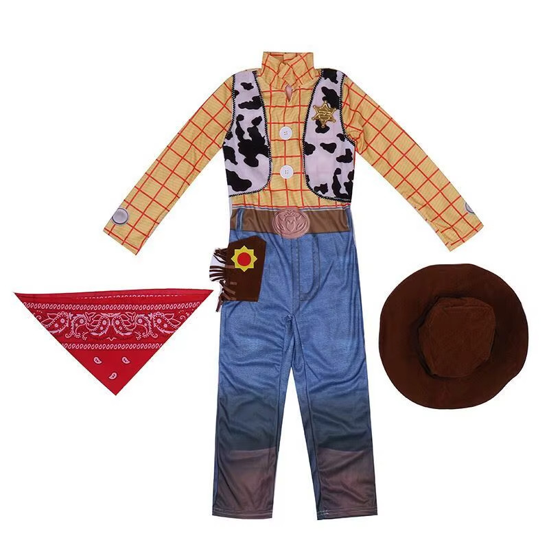 Kids Cowboy Sheriff Costume Set Hat Bandana Western Fancy Dress Outfit Woody