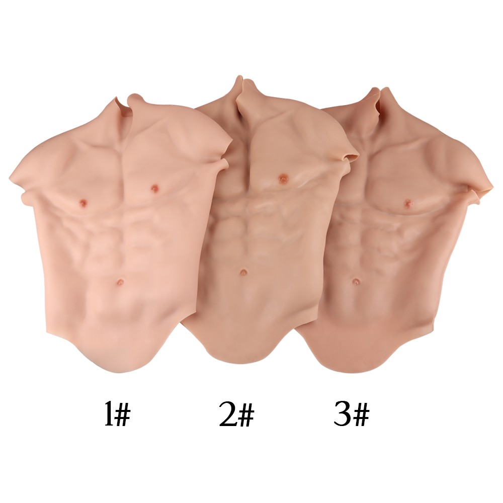 US Male Muscle Chest Plate Silicone Bodysuit for FTM Cosplay Crossdresser