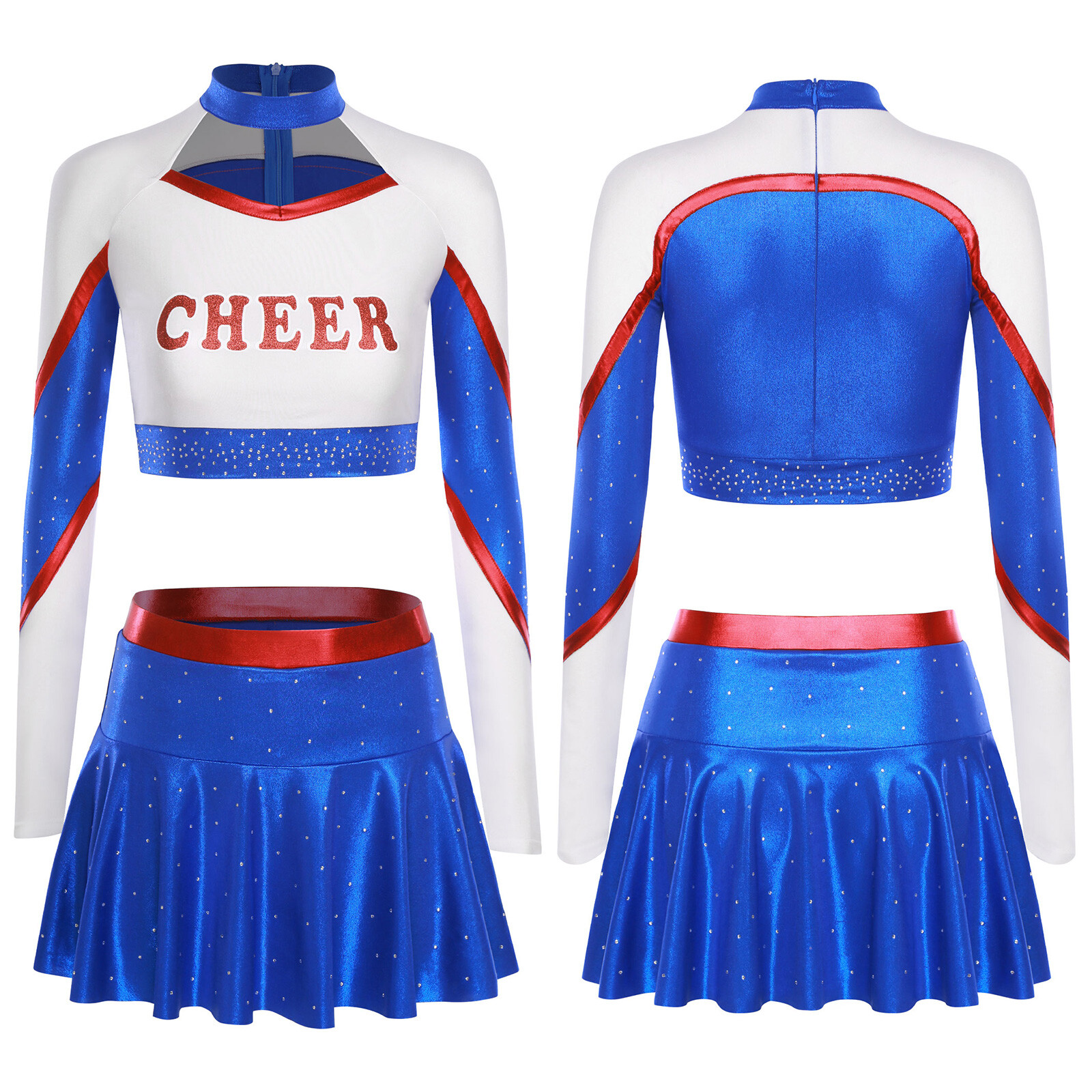 Womens Crop Top Stretchy Miniskirt Polyester-spandex Blend Cheerleading Uniform