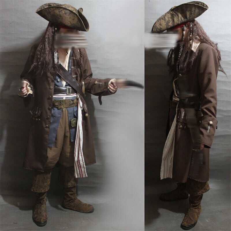 Pirates of the Caribbean Captain Jack Sparrow Costume Outfits Halloween Cosplay