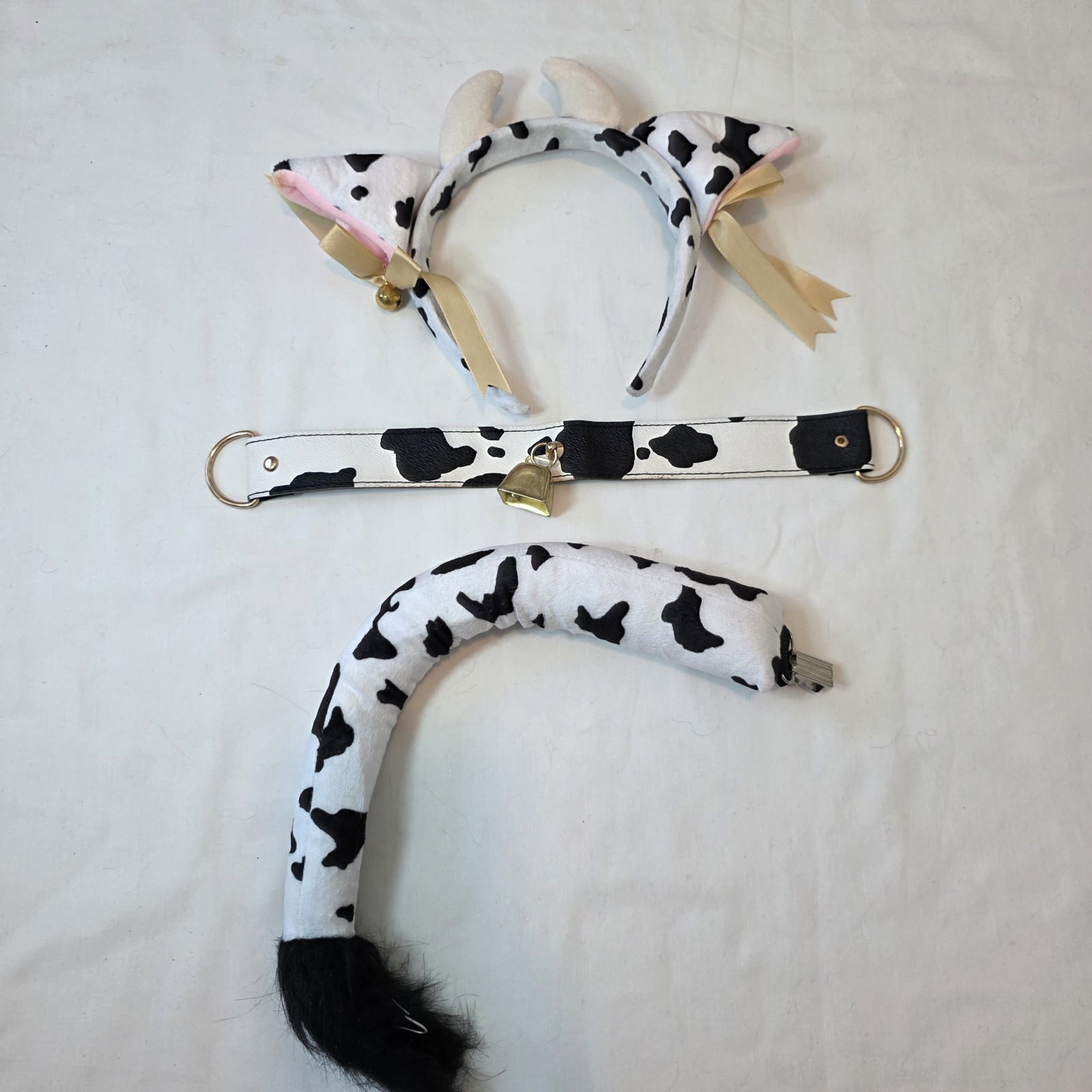 3 piece Cow Costume Cosplay Halloween Accessories Tail Collar Tail Black & White
