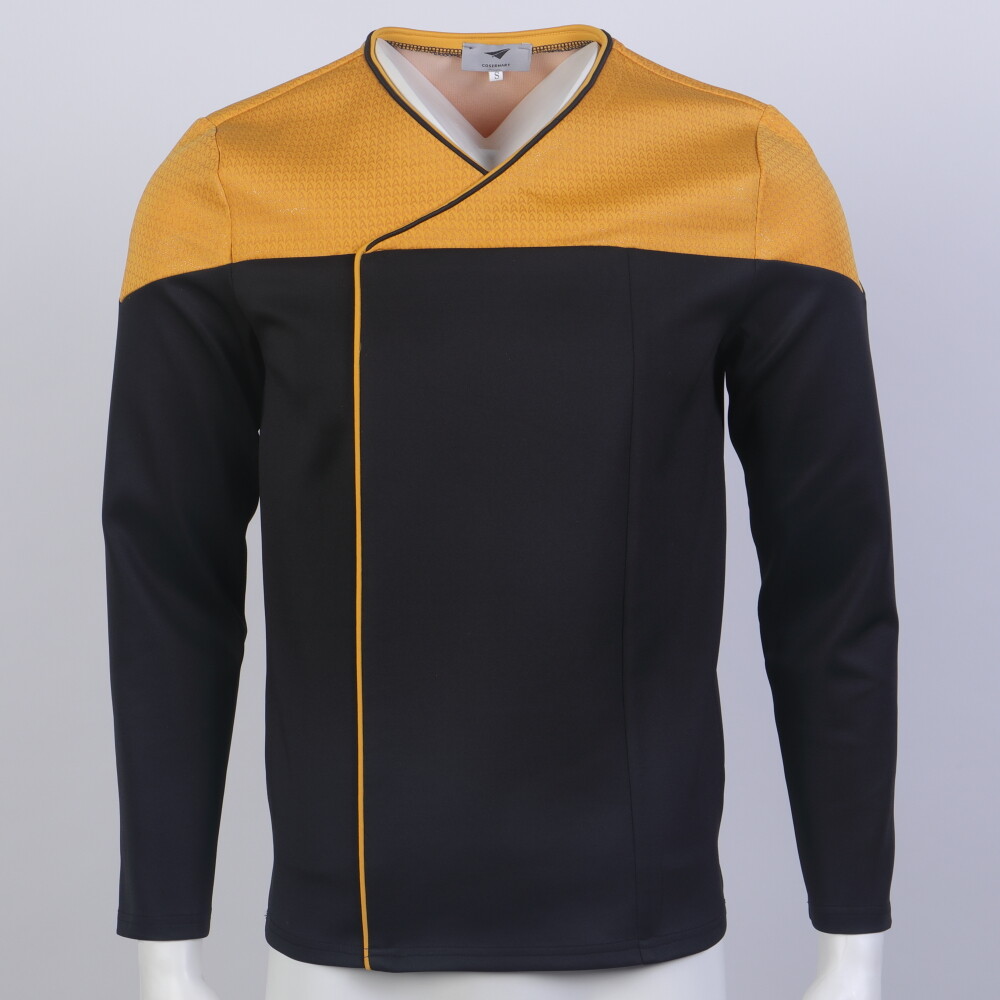 For Picard 2 Commander Uniform Starfleet Red Gold Blue Tops Male Shirts Costume