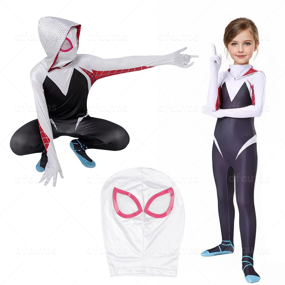 Spider-Man Into the Spider-Verse Spider-Gwen Kids Cosplay Costume Jumpsuit Mask