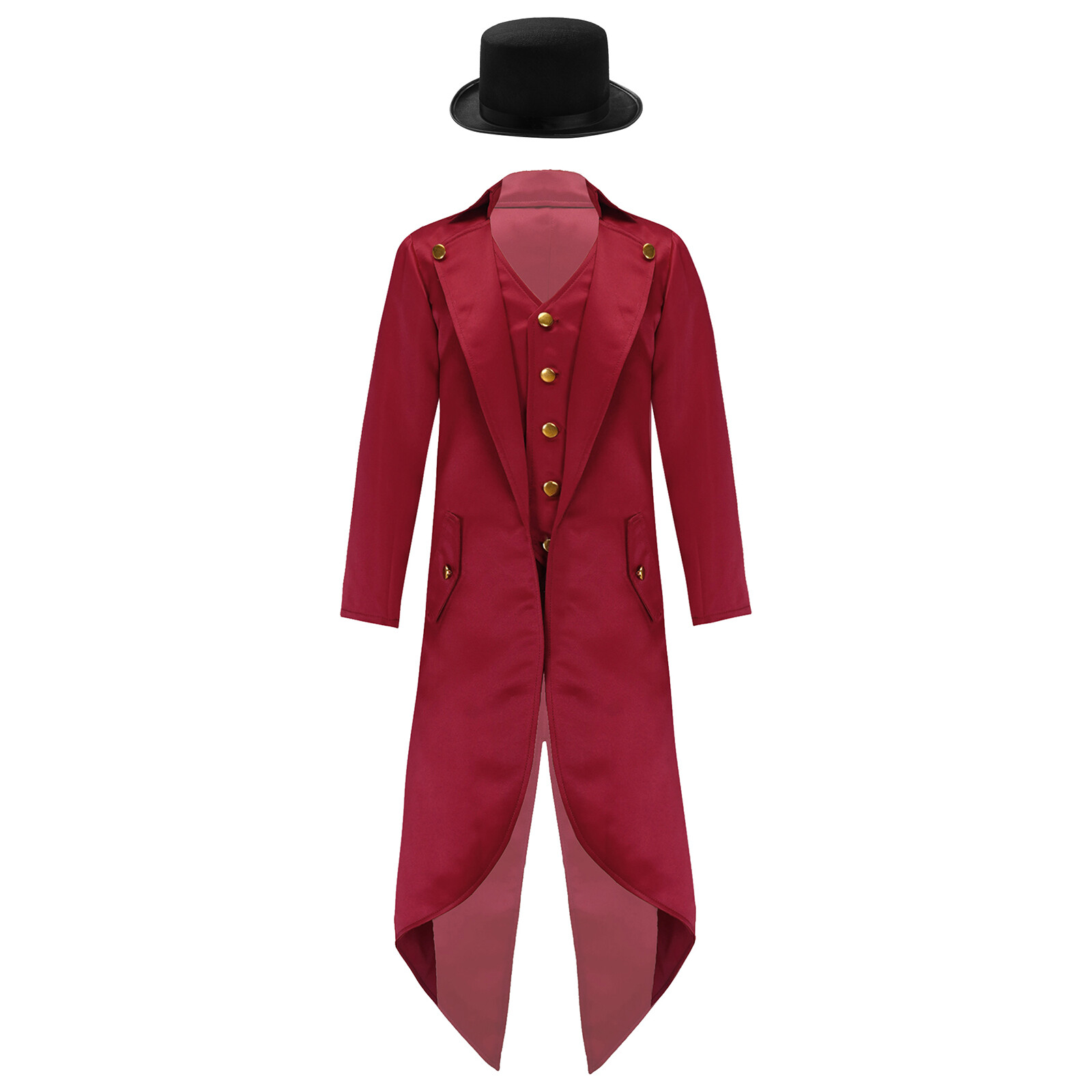 US~ Boy Renaissance Costume Tailcoat Jacket +Hat Medieval Victorian Fancy Dress