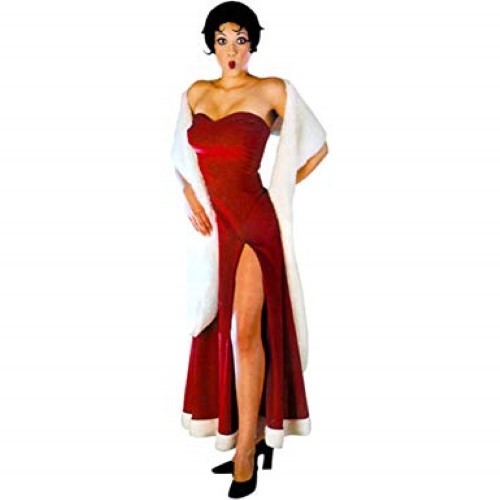 Gown Red Velour & Wht Faux Fur Trim Strapless “Betty Boop” Style Costume Dress