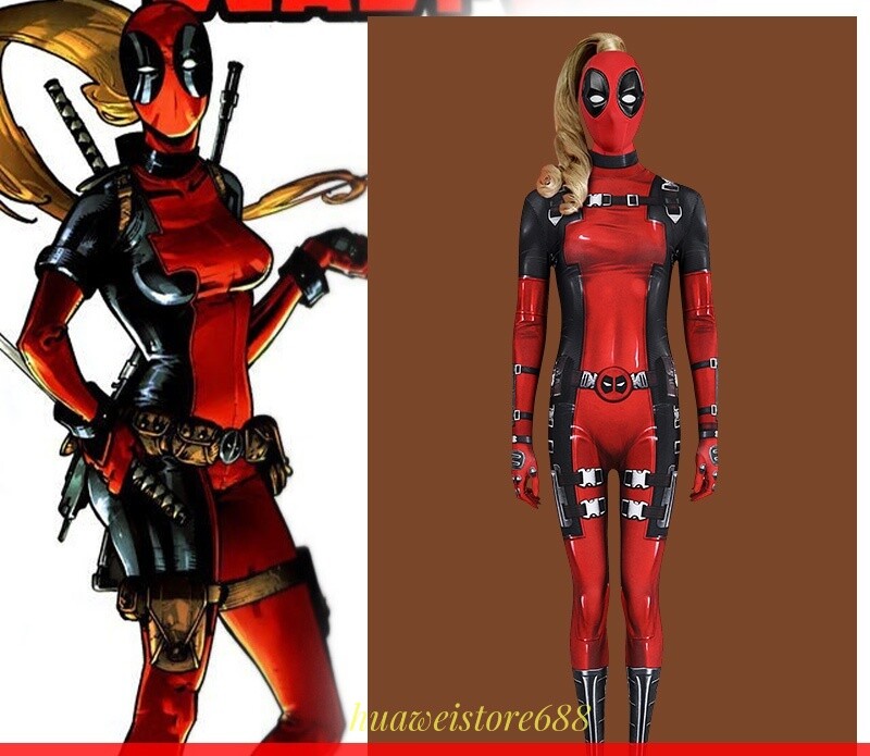 Lady Deadpool Cosplay Costume Comic ver. Women Outfit Jumpsuit+Mask Halloween
