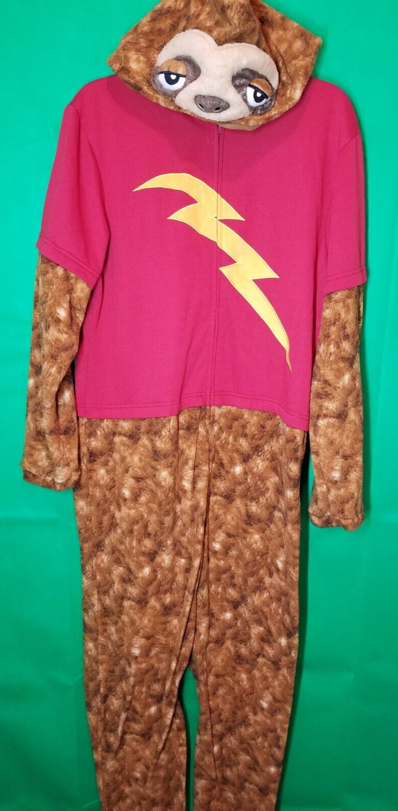 Briefly Stated Sloth Face Hooded Costume Union Suit EUC Unisex Size Medium