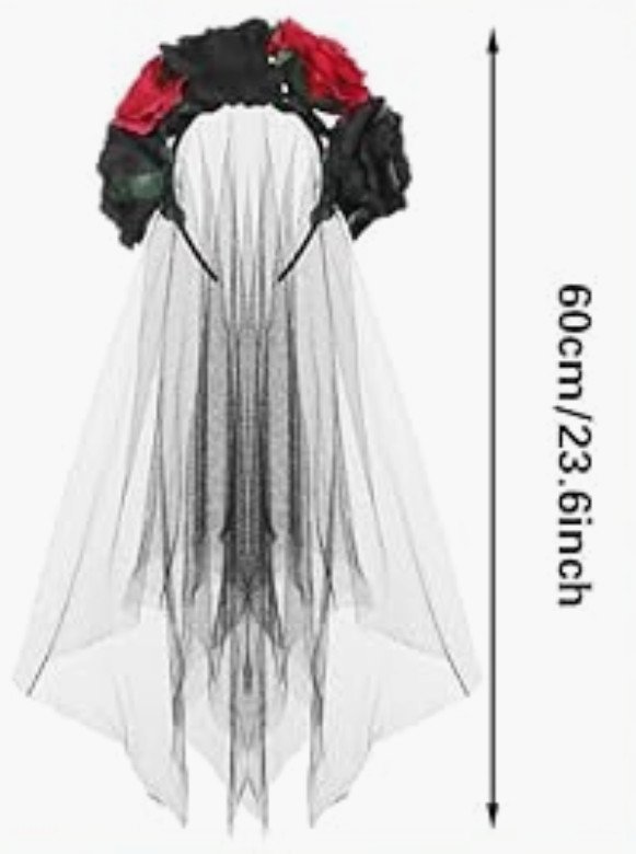 Halloween Skeleton Poncho & Rose Headband. Day of the Dead Día de los Muertos