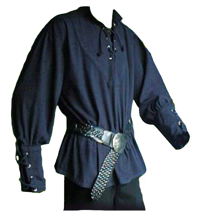 Mens Medieval Renaissance Pirate Shirt 18th Century Long Sleeve T-Shirt Cosplay