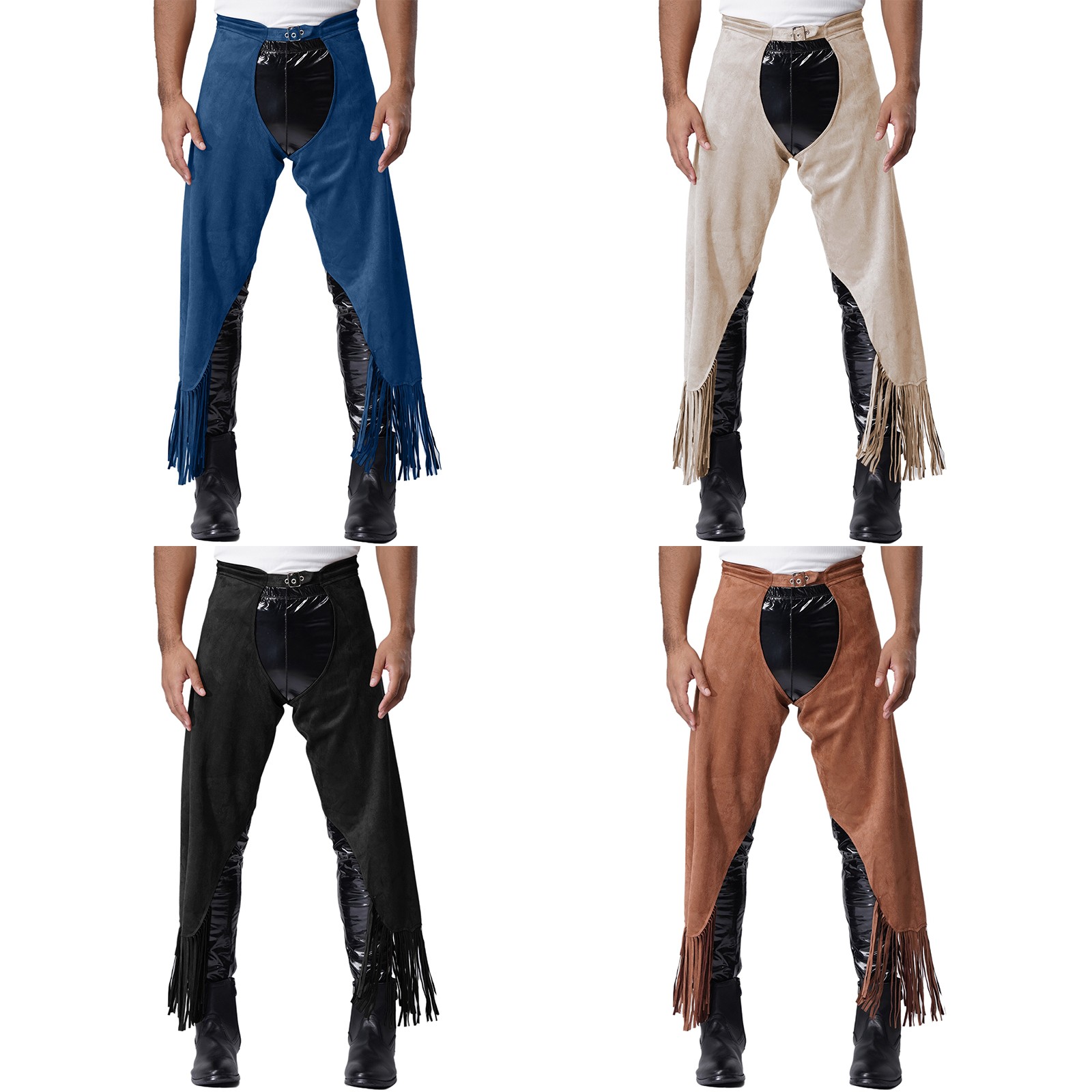US Men Costume Festival Casual Wear Western Pants Buckles Cowboy Halloween Chaps
