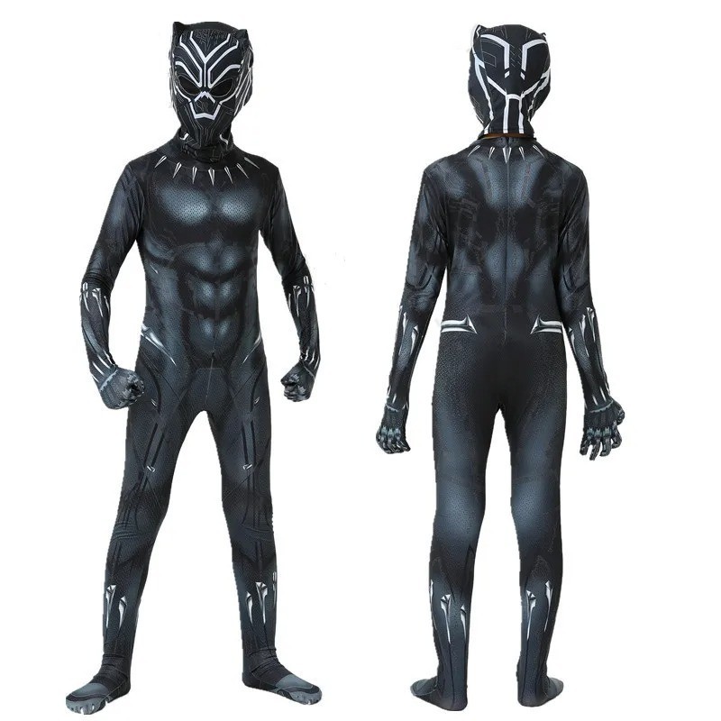 Kids Black Panther Costume Men Superhero Jumpsuit Halloween Cosplay