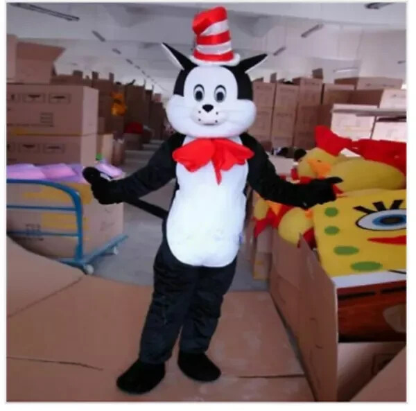 Dr.seuss the cat in the hat mascot costume black cat fancy dress adult size @81